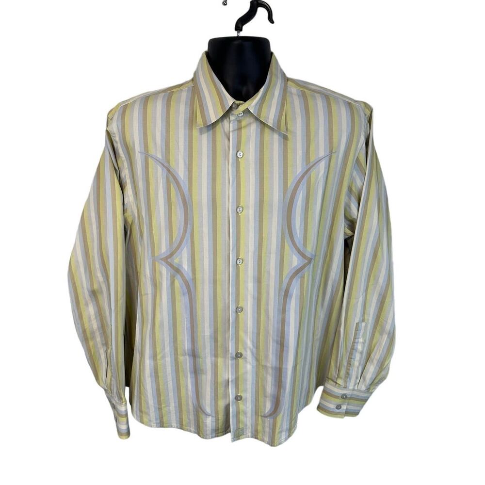Gene Meyer Striped Tribal Graphic Button Up Dress Shirt Longsleeve Size Large